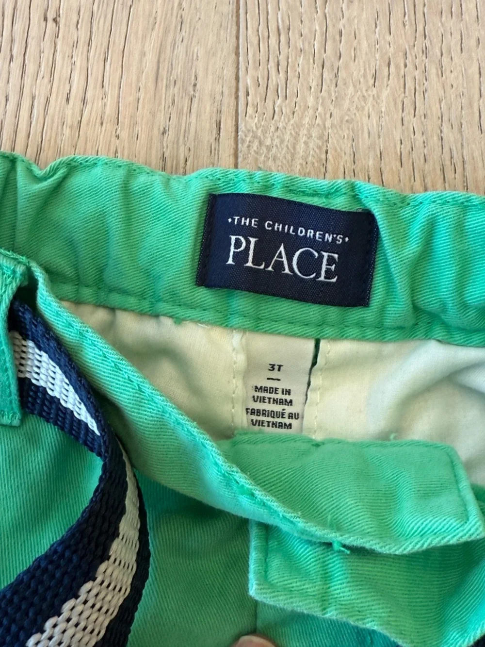 The Children's Place Boys Green Chino Shorts with Striped Belt – Size 3T